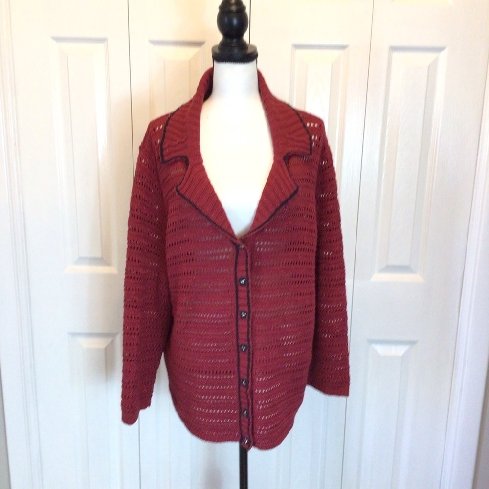 Emma James Red Long Sleeve Button Up Cardigan Sweater Size 2X